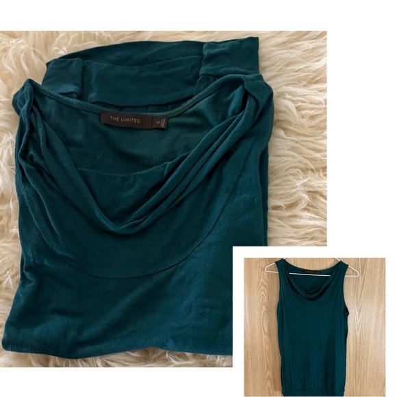 The Limited Sleeveless Cowl Neckline Dark Green Tee Blouse Top - Picture 2 of 5